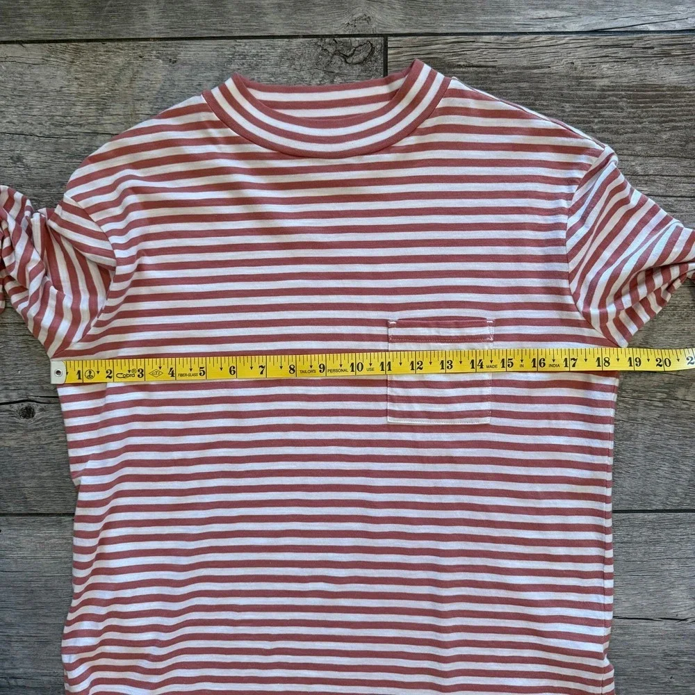 Garnet Hill Organic Pima Cotton Striped Mock Neck Pocket Tee Rust White XS